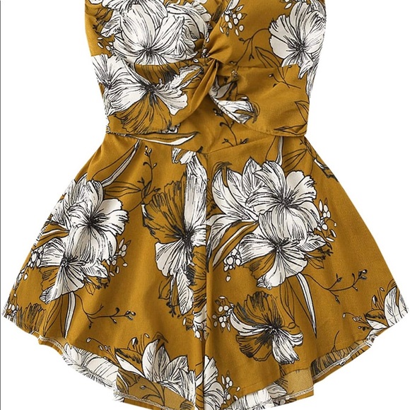 Floral Print Strapless Romper Short Jumpsuit - Picture 2 of 4